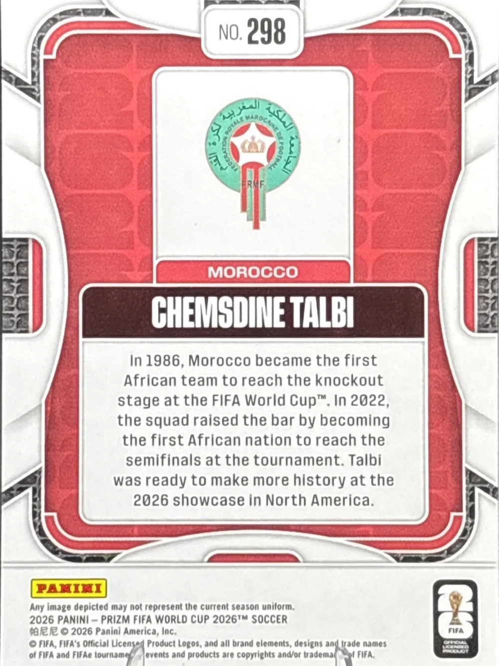Panini Prizm Morocco Chemsdine Talbi Rookie Soccer Card